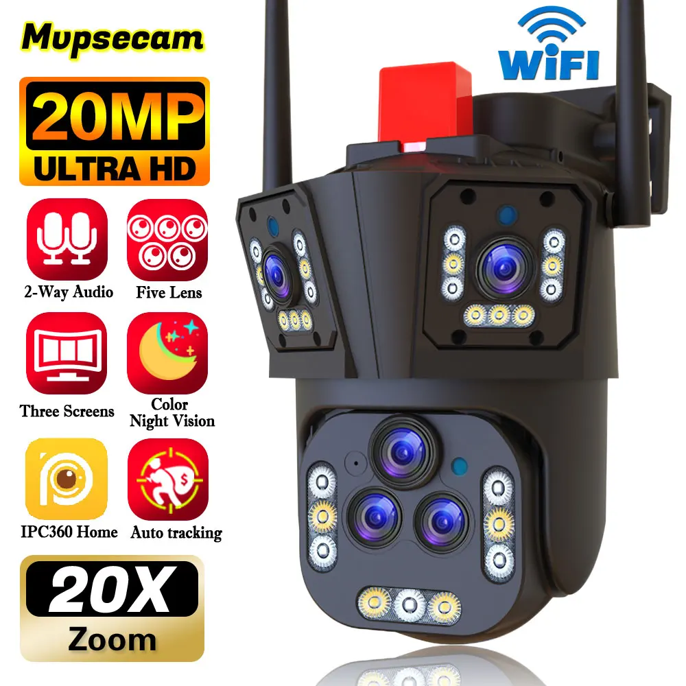 Slimme Wifi Bewakingscamera 20mp Multi Lens Camera 20x Zoom Ptz Smart Home Ai Human Tracking 360 Draadloze Outdoor Cctv Camera - afbeelding 1
