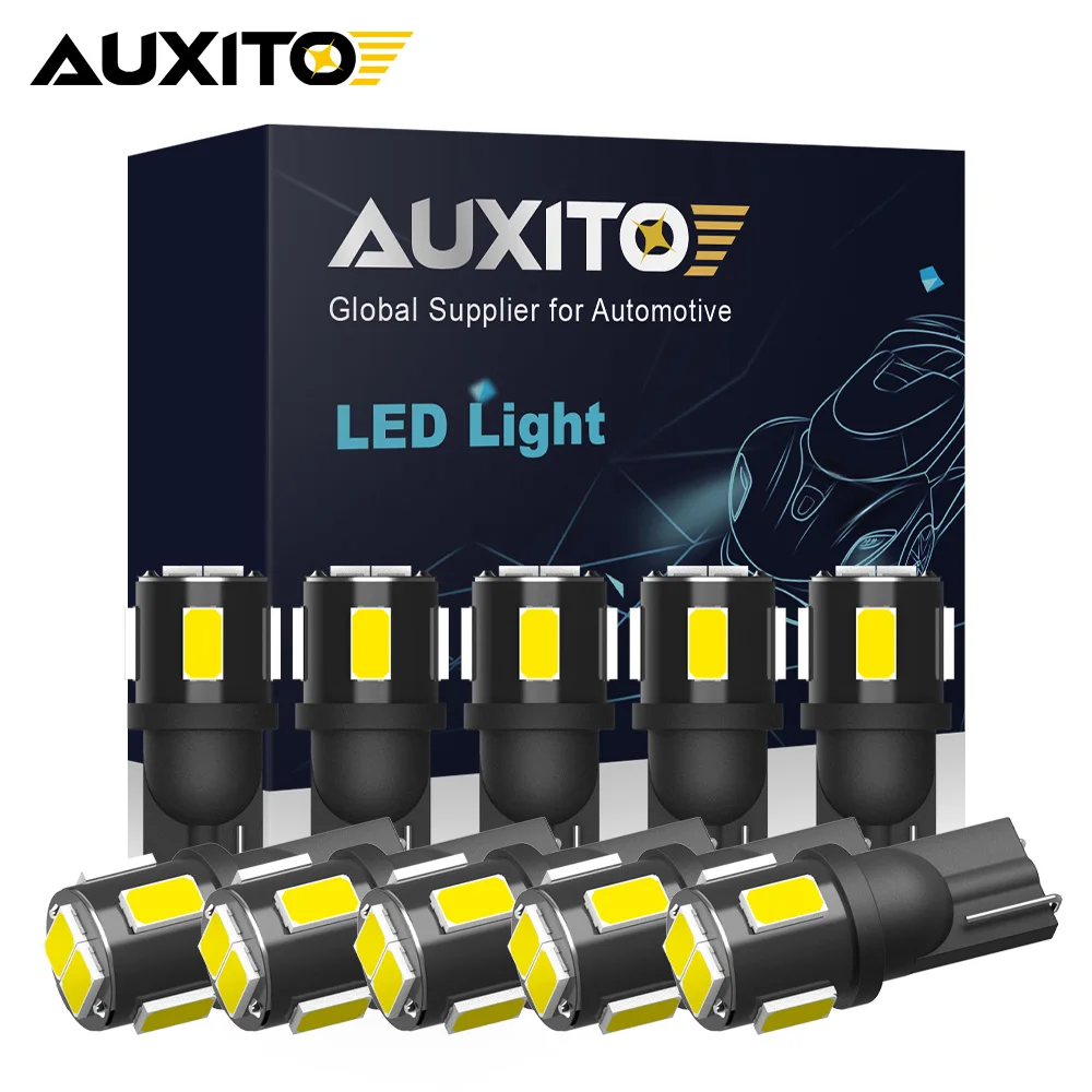 AUXITO 10Pcs T10 W5W 194 501 Led Canbus No Error Car Interior Light Auto Bulb 6000K Trunk Dome Reading Map Door Glove Box Lights