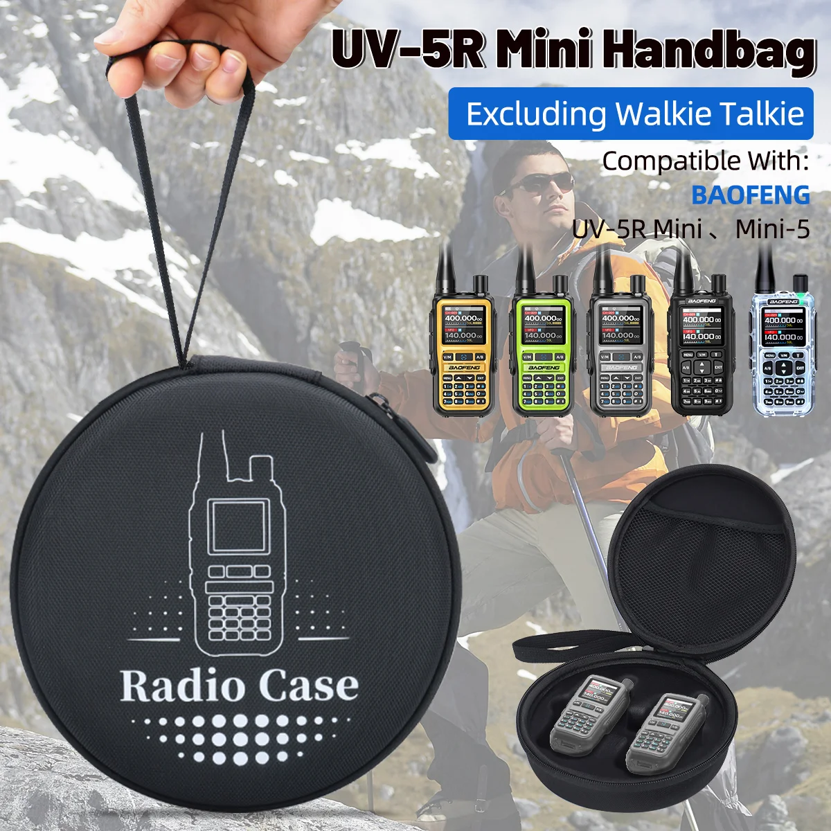 

ABBREE Round Shape Walkie Talkie Bag Anti-scratch Dustproof Portable Handbag Compatible with Baofeng UV-5R Mini Mini-5 Ham Radio