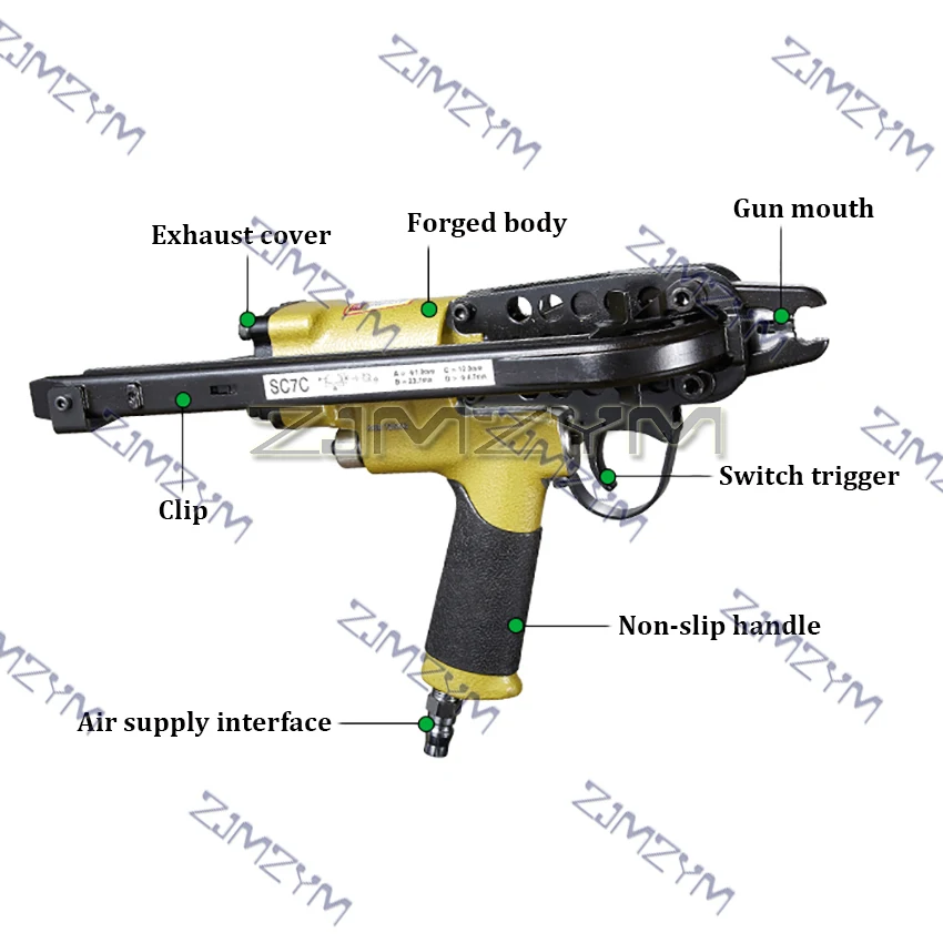 Pistola pneumatica con anello a C serie SC7C, pistola sparachiodi ad aria, pinza per anelli di maiale, chiodatrice di tipo C originale e autentica con anello a C Naier