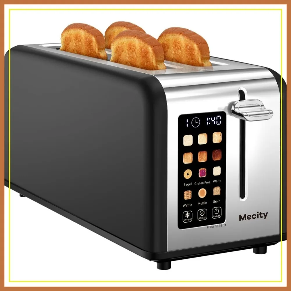 

4 Slice Toaster with Touchscreen, Stainless Steel Smart Toaster for Bagel Muffin Waffle, Timer Defrost Reheat, 1400W