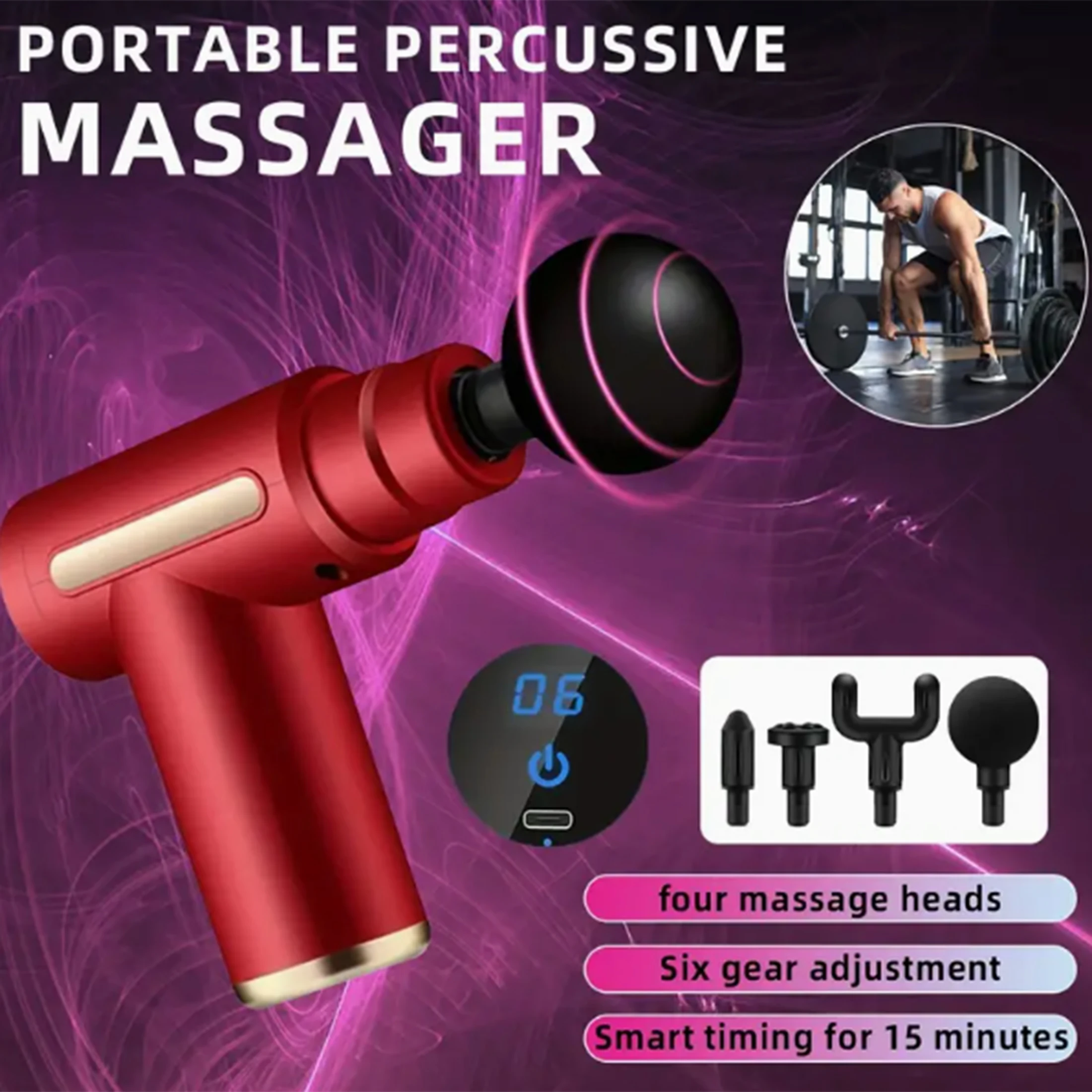 

Deep tissue massage electric fascia gun multi-gear adjustment+professional massage head