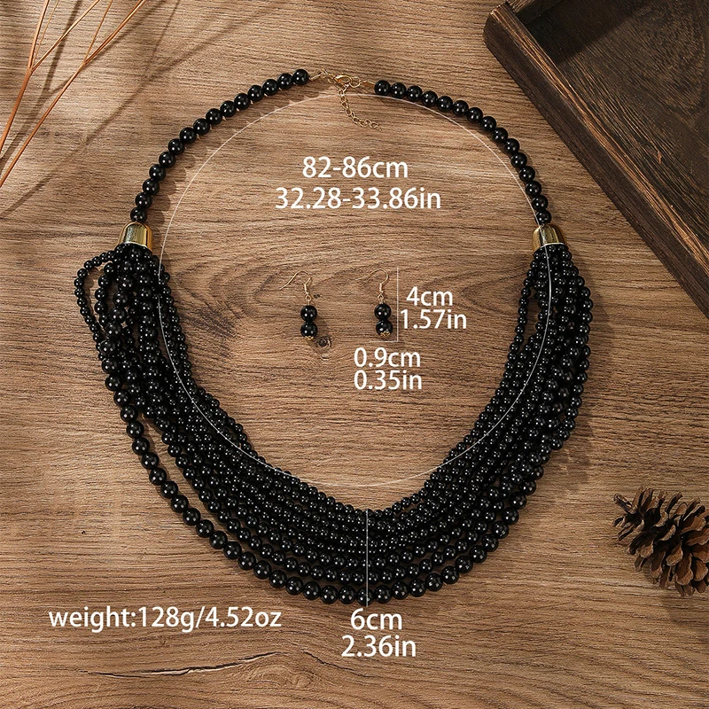 African Style Multi-Layer Plastic Bead Jewelry Set Chokers Necklace Colorful Bohemian Necklace Earrings Set Party Jewelry