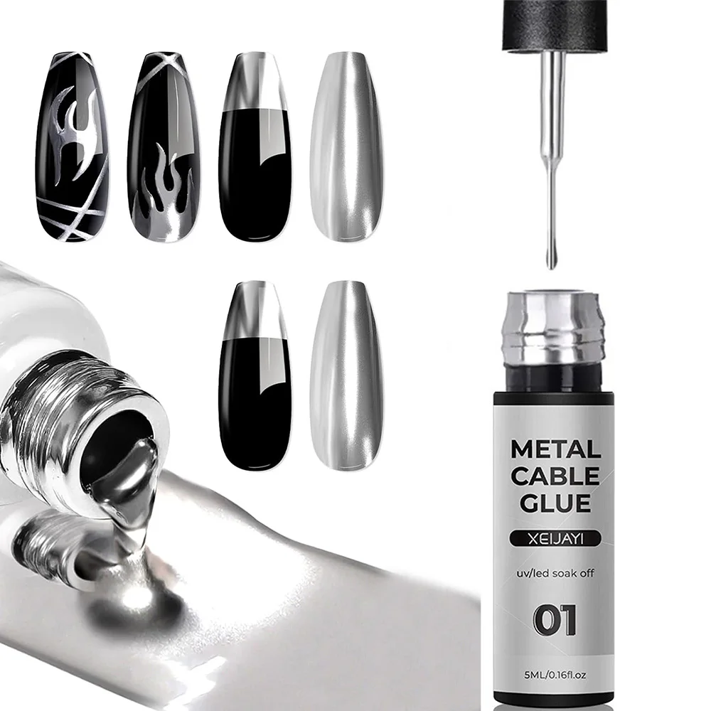 5ML/Bottle Metallic Silver Painting Liner Gel Polish Super Bright 3 Colors Mirror Gel Nail Polish Semi Permanent Lines French Na