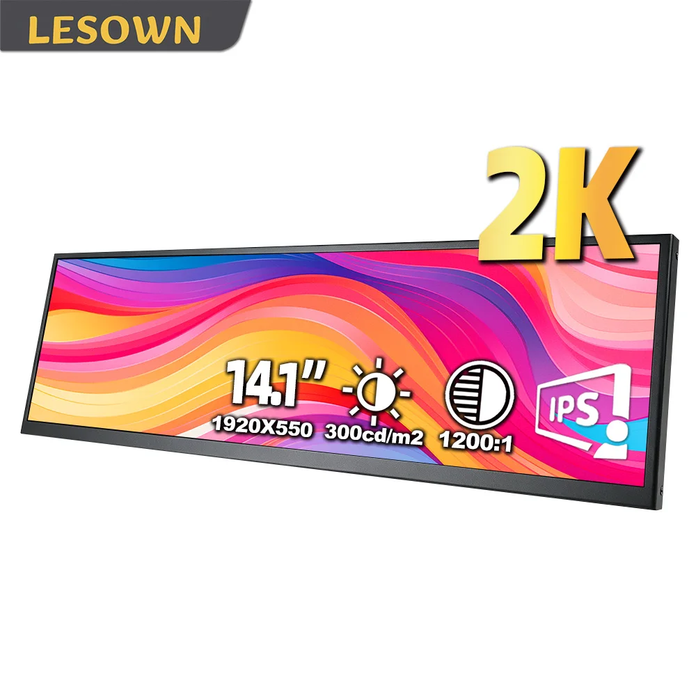 

LESOWN Bar Display 14.1 Inch 1920x550 IPS Secondary Screen Long Horizontal Display Ultra Wide Screen Monitor for Raspberry Pi PC