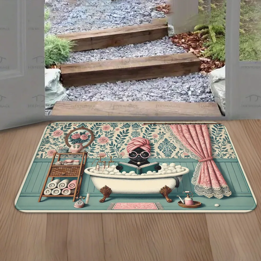 

1PC Cat Pattern Kitchen Rugs Non-Slip Door Mats Pop design Bathroom Rug Bath Mat Carpet for Home Sink Laundry Decor