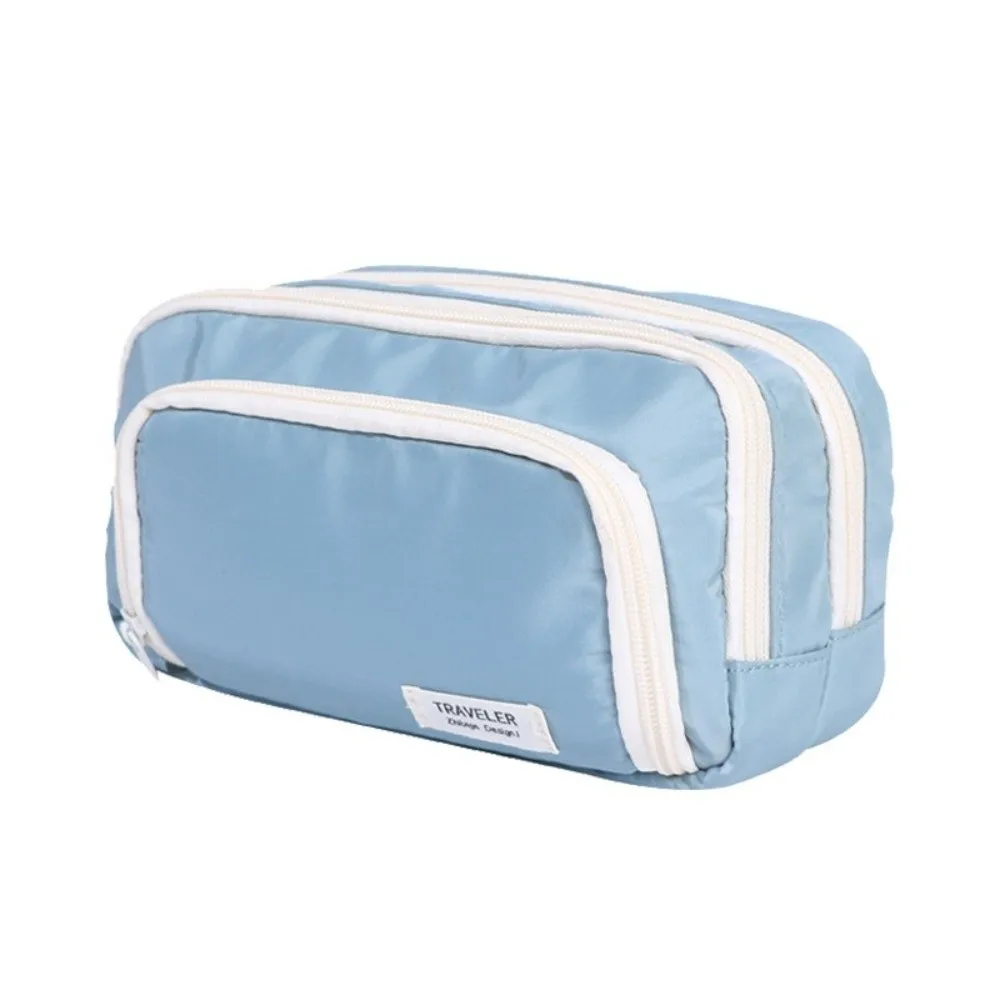 Large Capacity Pencil Case Oxford Front Window Pen Case Solid Color Multi Layer Compartment Stationery Box Student Supplies