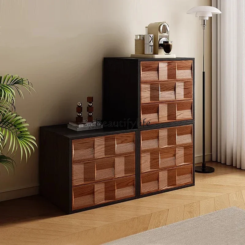 

LJY*Medieval style living room TV cabinet Free combination module Multifunctional solid wood storage card door cabinet
