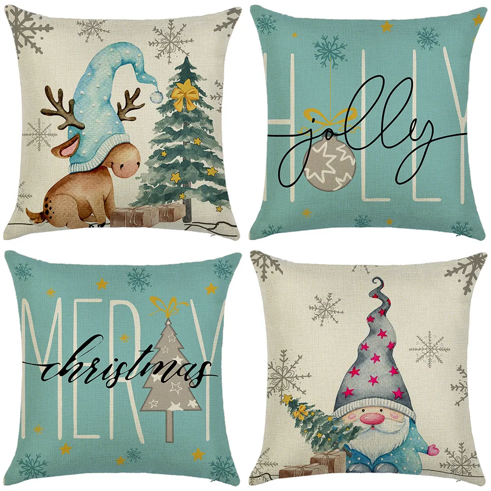 

Christmas Throw Pillows Cover Light Blue Cartoon Chair Cushion Cover New Home Decor Pillow Case Cojines Decorativos Para Sofá