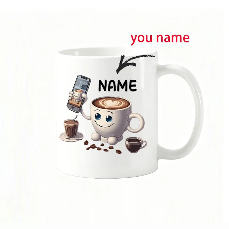 Custom ceramic mug featuring the text 