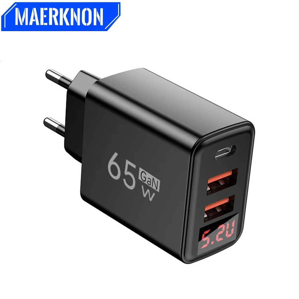 Total 65W GaN USB C Charger Fast Charger 2 USB C 1 USB A Port PD 30W For iPhone 16 15 Samsung Galaxy Xiaomi Phones EU US Plug — product photo 1 of 1
