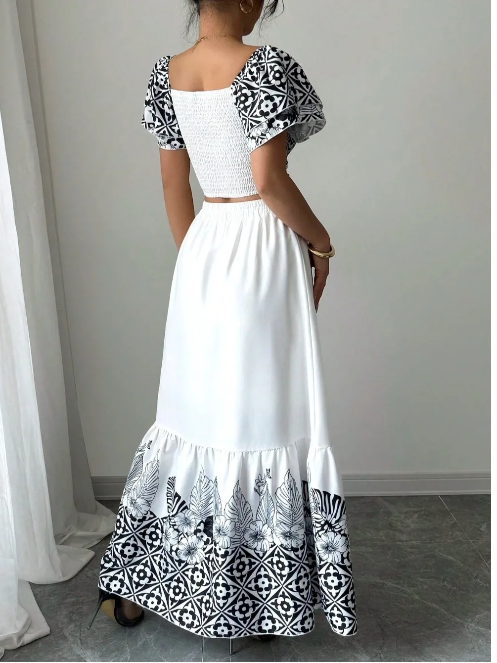 

Новый летний комплект с квадратным воротником, облегающий ор Све irt f, длинная юбка для тела, комплект из двух предметов, женский ансамбль Faion