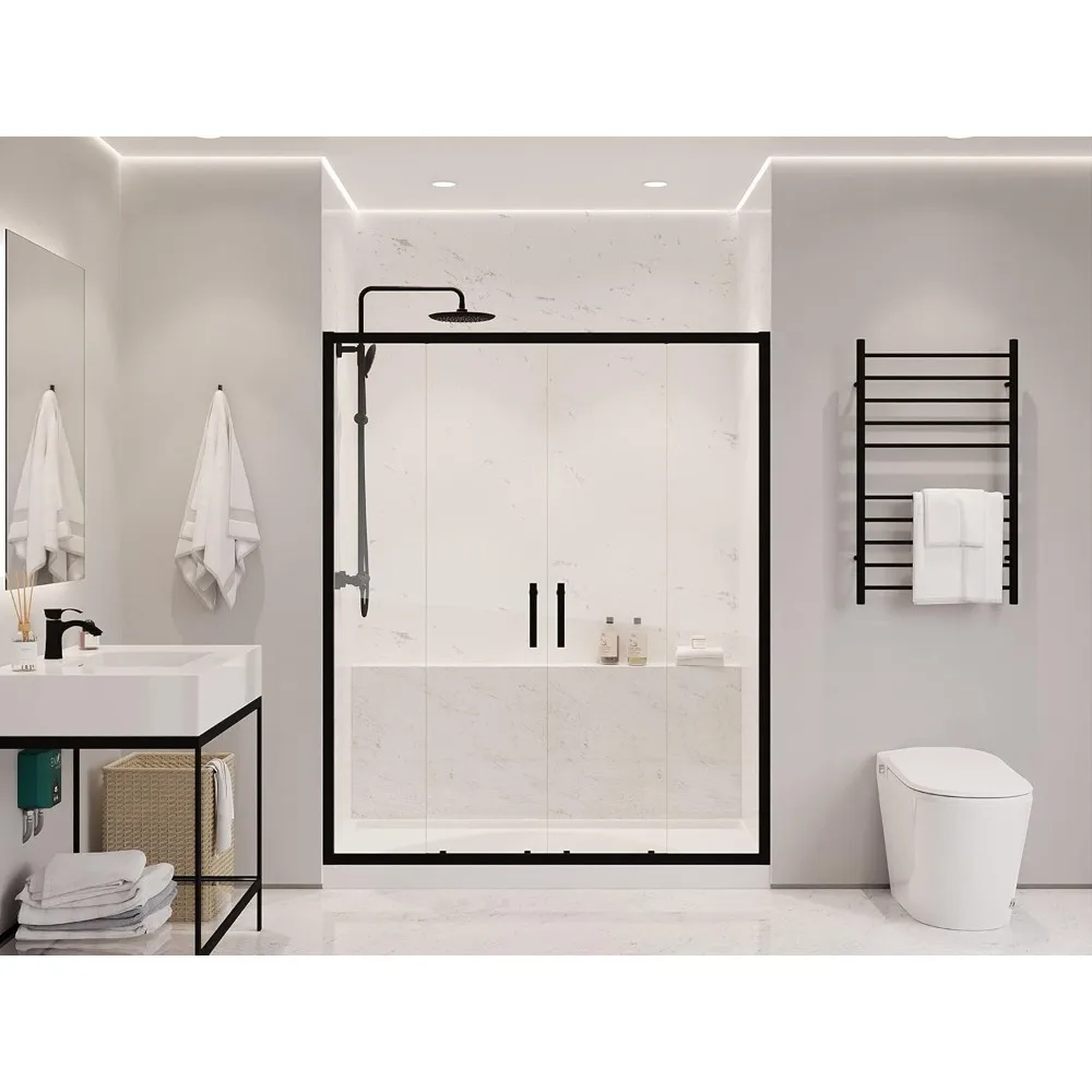 70-in. x 60-in. Framed Double Sliding Shower Door, Resistance Free Hinges for Smooth Opening and Closing