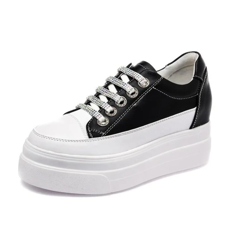 

Женские кроссовки 8 см, повседневная обувь, женская обувь из натуральной кожи, удобная дышащая белая обувь на каблуке, увеличивающая рост, на платформе Femme