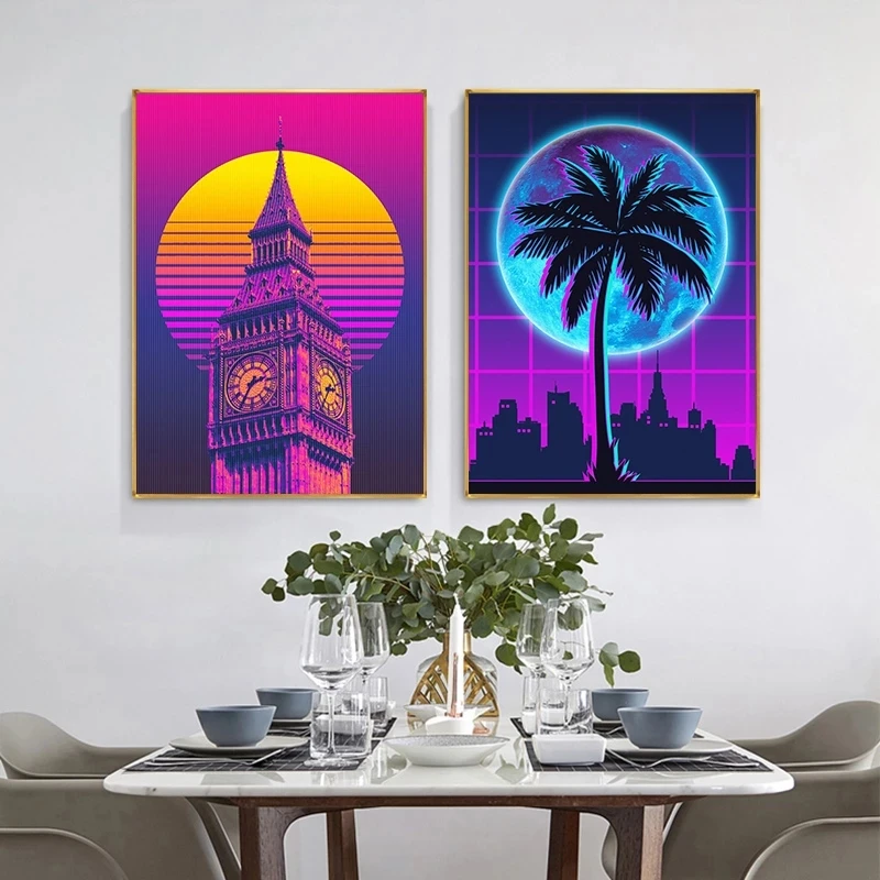 Neon Night City Street Fantasy Canvas Painting Posters and Prints 80s Dream Vaporwave Style Wall Art Picture Home Decoration