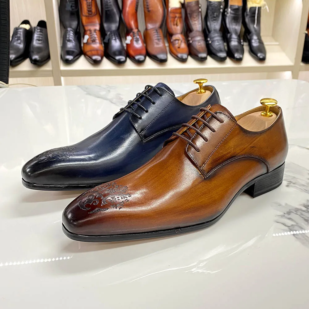 Men's Luxury Genuine Leather Derby Shoes Exquisite Brogue Detailing Business Formal Occasions Footwear