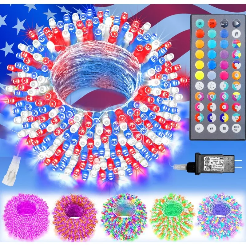 

Color Changing Christmas Lights with Remote, 34 Colors 66FT 200LED String Lights for 4th of July Decoration