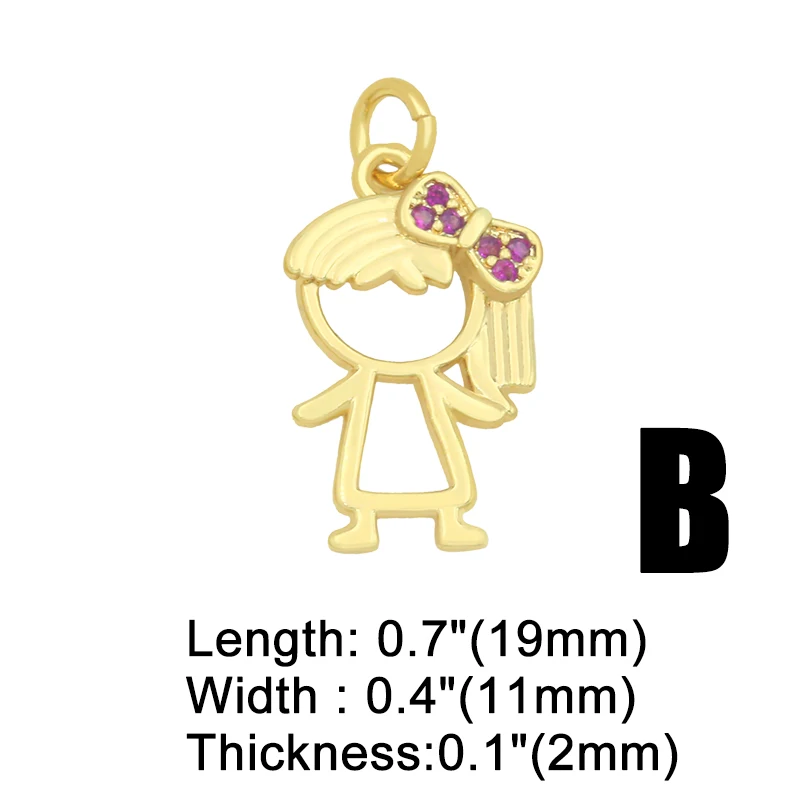 OCESRIO Gold Plated CZ Small Boy and Girl Charms for Necklaces Copper DIY Handmade Pendants for Earrings Wholesale chma091