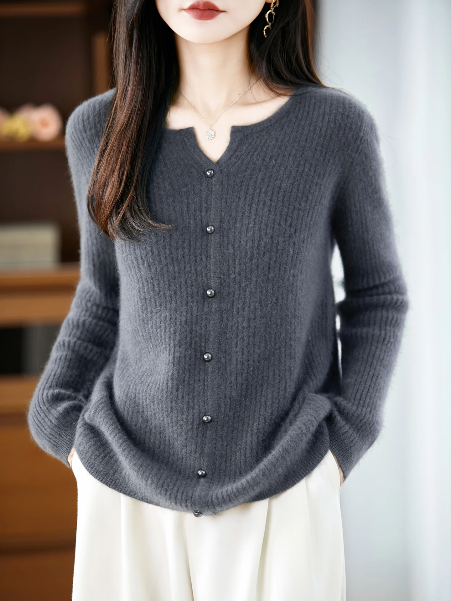 

TLOML Новый женский шерстяной свитер с v-образным вырезом и длинными рукавами, пуловер на пуговицах, трикотаж из 100% мериносовой шерсти, базовый простой стиль, осенне-зимние топы