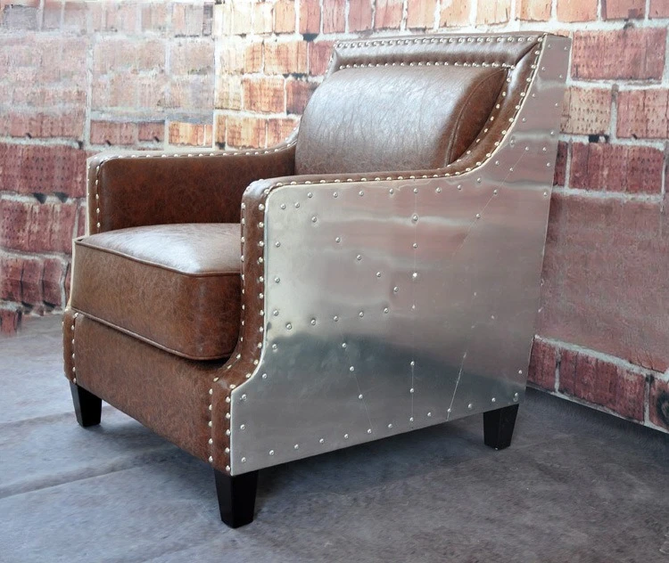 Industrial style aluminum leather sofa old rivet aluminum genus