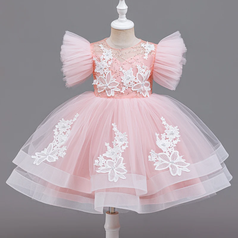 

Модные платья для девочек на вечеринку и свадьбу, кружевные платья с короткими рукавами для девочек с цветочным узором, новые летние детские платья принцессы для детей 3-10 лет