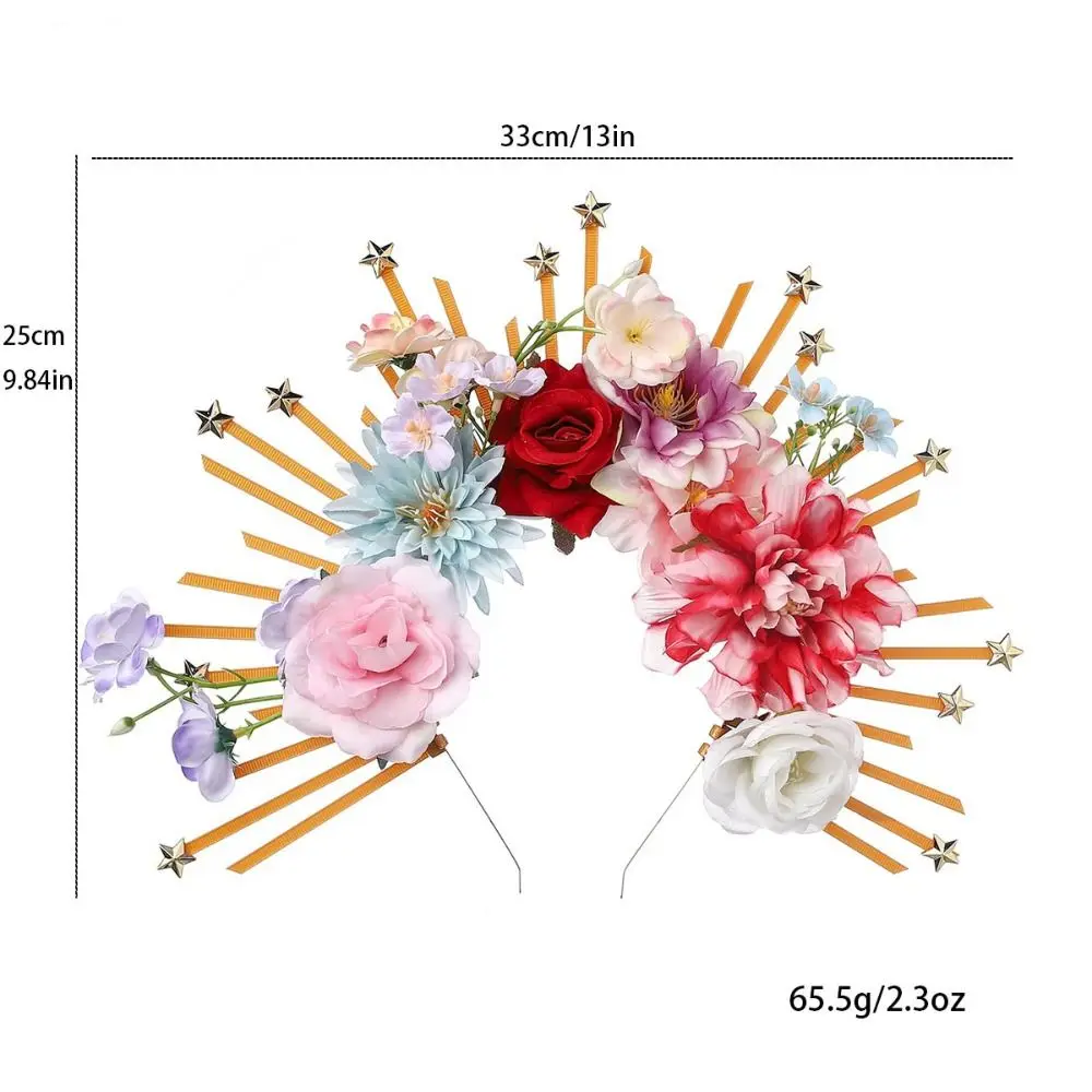 Bando dewi Halo, pakaian pesta Halloween, bando dewi bunga buatan banyak warna, bintang berujung lima