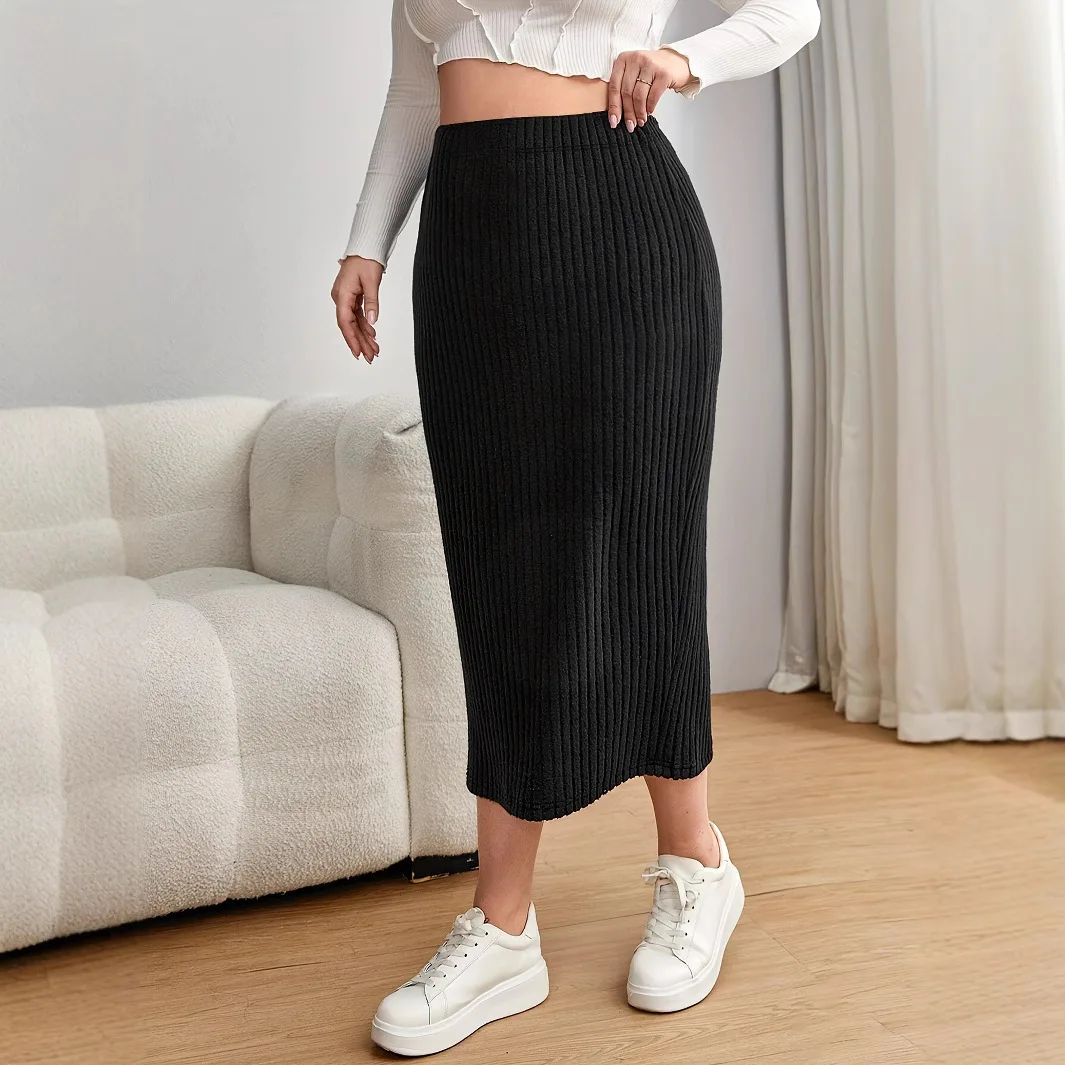 

Summer New High Waist Straight Slim Knitted Skirt Solid Color All-match Women's plus Size Skirt
