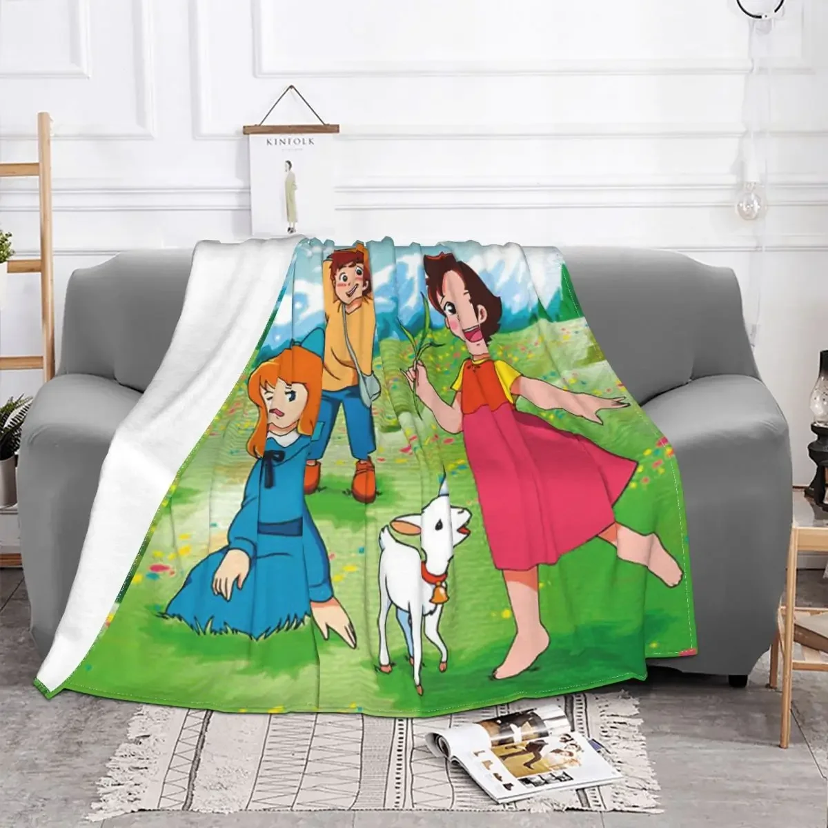 Heidi Girl Of The Alps Anime Plaid Blanket Sofa Cover Flannel Printed Soft Throw Blankets for Bedding Couch Bedding Throws