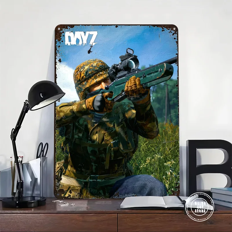 DayZ Sniper in Camouflage 3D Texture Printed Poster Custom Vintage Metal Tin Plate Sign for Wall Art Room Decor Funny Signs Home