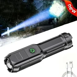 Telescopic Zoom Tactical Flashlights Rechargeable LED Torch 4 Lighting Modes Long-Range Waterproof Camping Fishing Flashlight