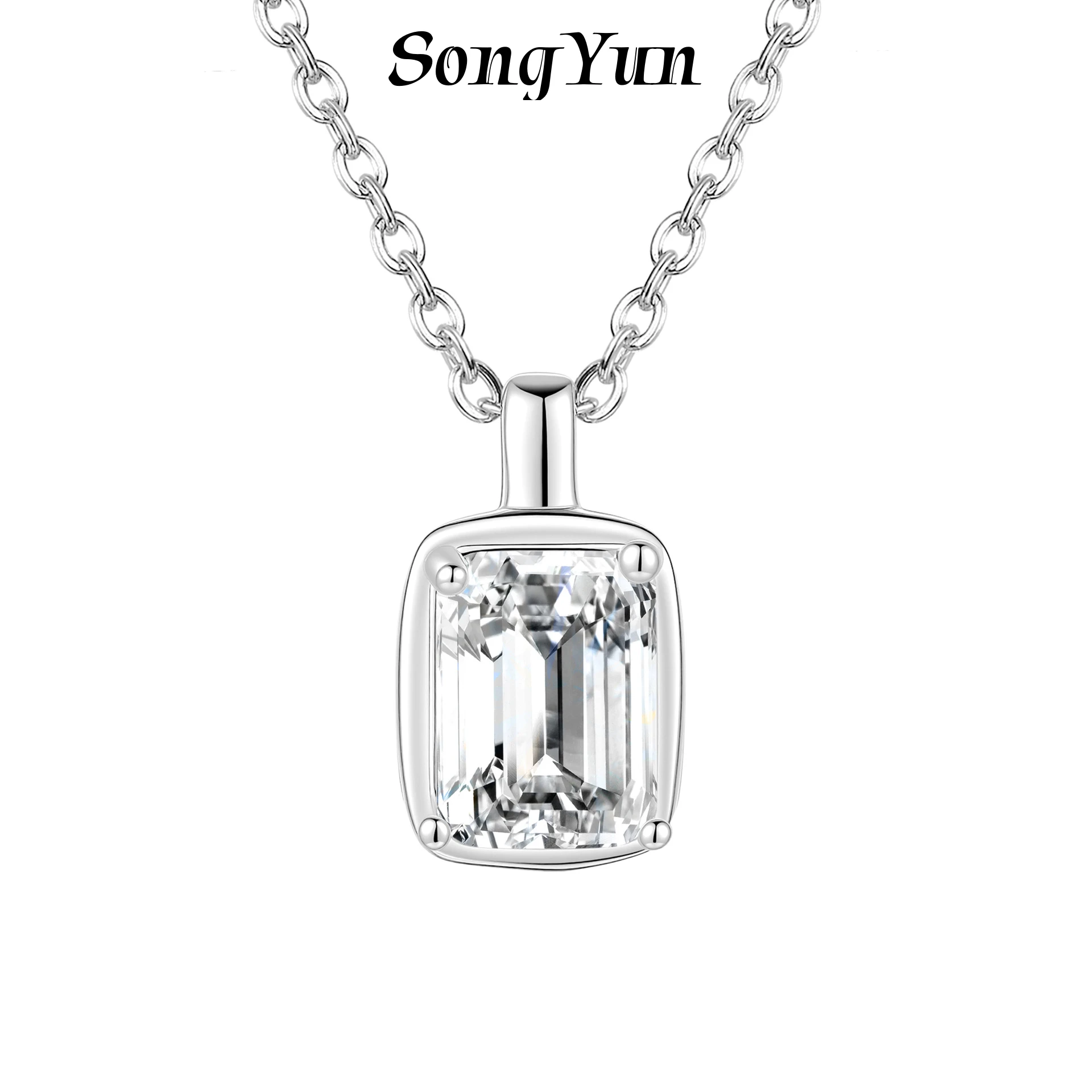 SONGYUN Moissanite Diamond Jewelry S925 Sterling Silver Women Necklace Moissanite Emerald Radiant cut Rectangular Pendant