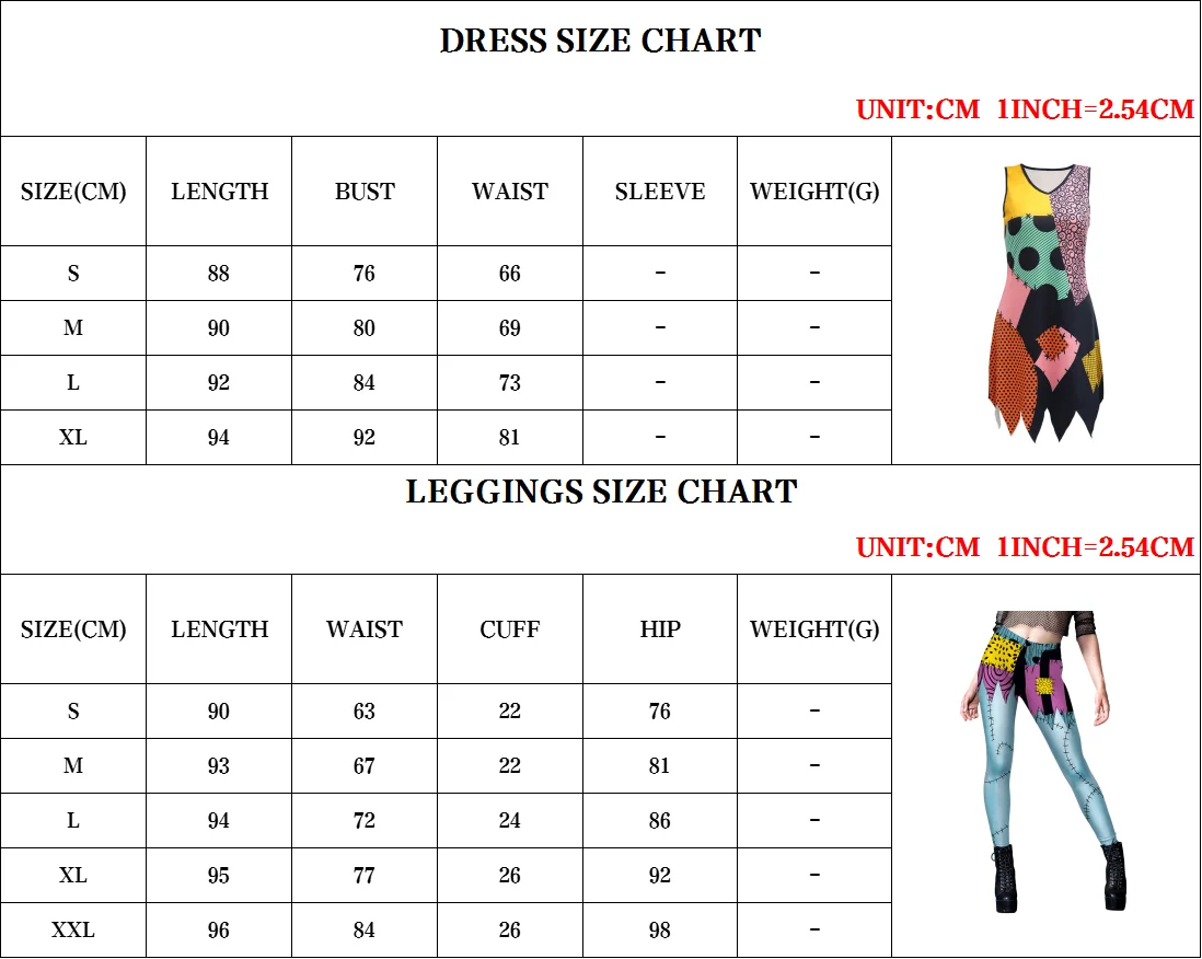 Halloween Women Clothes Sally Dress Leggings Patchwork Print Sleeveless Dresses Cosplay Carnival Disguise Sally Suits Costume