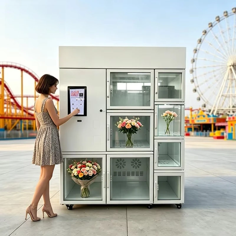Flower Vending Machine, Transparent Display Cabinet, Humidity Preservation Function, Keep Bouquets Fresh For Shopping Business