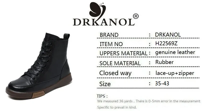DRKANOL Frauen Echtes Leder Kurze Stiefel Runde Kappe Aus Echtem Leder Handgemachte Retro Street Style Winter Warme Wohnungen Stiefeletten – Detail 1