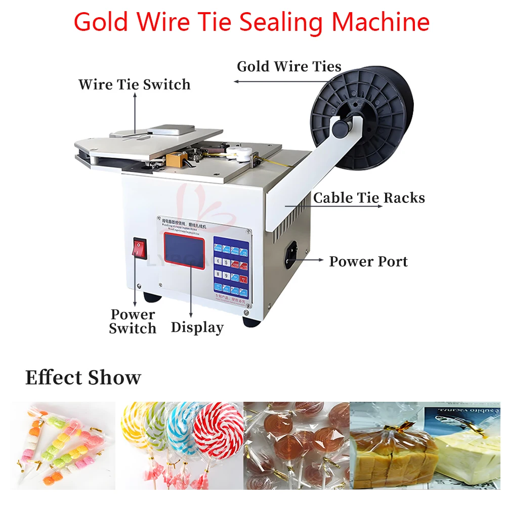 

Bread and Candy Gold Wire Tying Sealing Machine Pocket Food Bags Gift Bags Packaging Equipment 1- 15MM Tie Wire Diameter