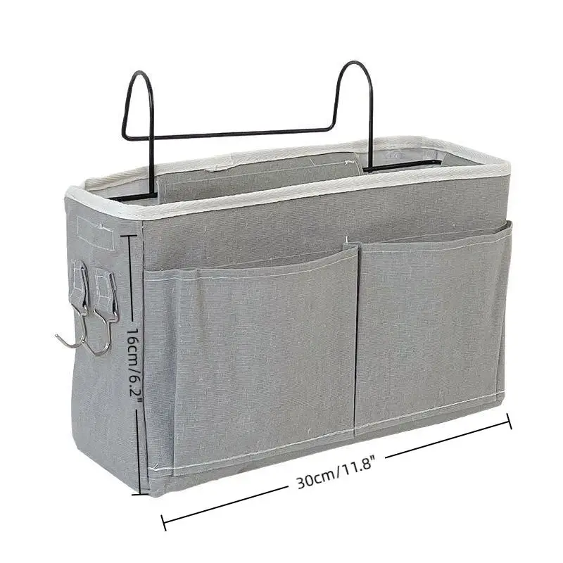 【F】New Storage Basket Hanging Storage Rack Bed Remote Control Bookshelf Dormitory Storage Bag Stand With Hook Bedside Pocket - view 5