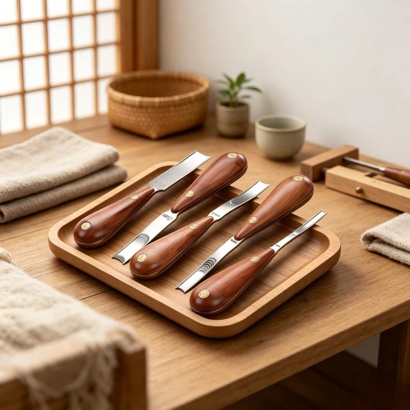 Wide Rosewood Skiving Knife, Leather Beveling Tool for Thinning Edges & Shaving, Professional DIY Craft Cutter with Wood Handle. view 2