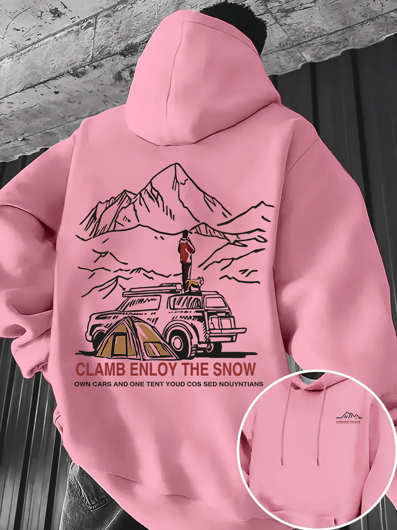 Herren-Sweatshirt - Bergsteigen, Autofahren, Camping-Print, Winter-Herbst, dickes Fleece, lockerer, lässiger Kapuzenpullover – Detail 3