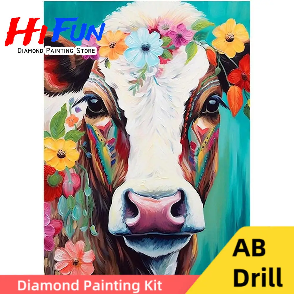 

AB Drills Diy Diamond Painting Cross Stitch Embroidery Mosaic Vibrant Cow Art , Full Round Drill Home Decor Wall Art Gift