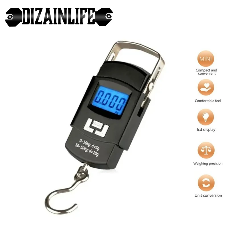 50kg Pocket Scale Weighing Electronic Balance Digital Fish Hook Hanging Fishing Measuring Tape Ruler Mini Luggage for Fishing