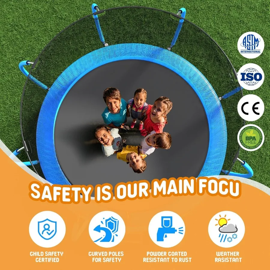 ترامبولين خارجي 8FT 10FT 12FT 14FT 16FT مع طوق كرة سلة مدمج للترفيه في الفناء الخلفي مناسب للبالغين ASTM C