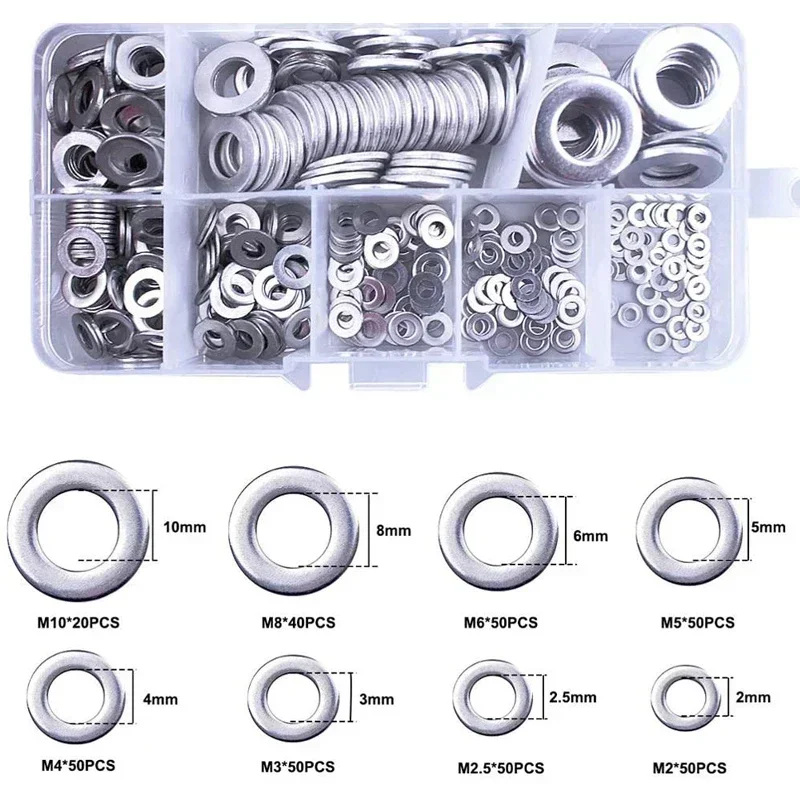 

360pcs Stainless Steel Sealing Washer Kit - M2-M10 Solid Gasket Set for Oil Sump Plug & General Repair