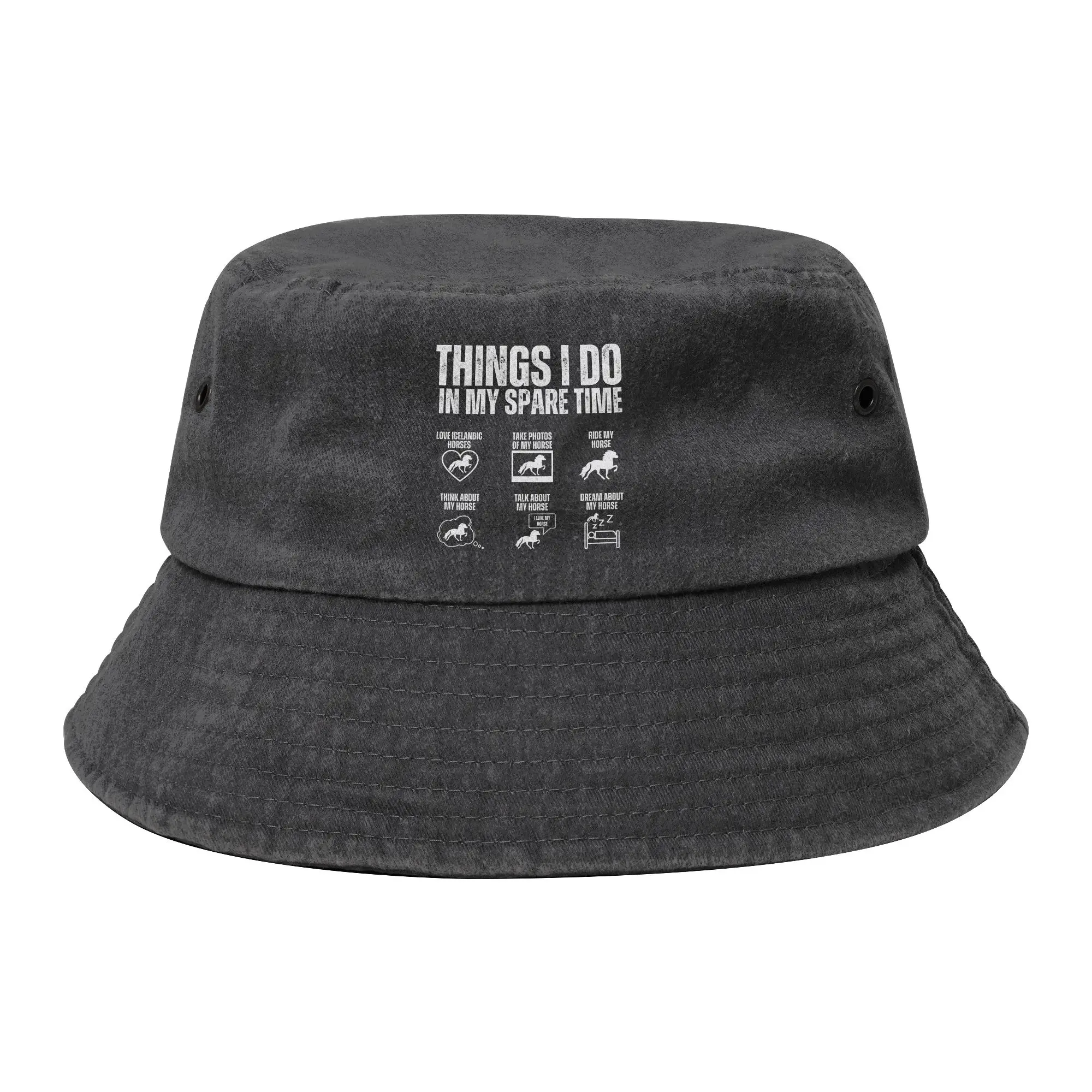 Things I Do In My Spare Time Horses Bucket Hats for Unisex Beach Distressed Washed Sun Hat Streetwear for Camping Fishing Hats