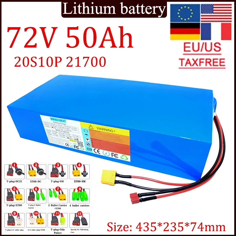 New 21700 20S10P 72V 50Ah lithium battery pack rechargeable 0-3500W built-in BMS motor high-power 84V spare battery pack