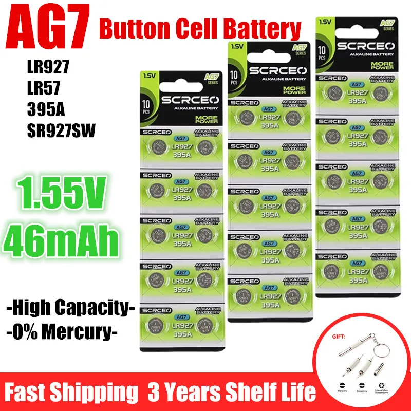 10-120PCS AG7 SR927SW 395 Button Cell Battery LR927 LR57 SR927W 399 395A  Alkaline Batteries for Watches Toys Remote Control