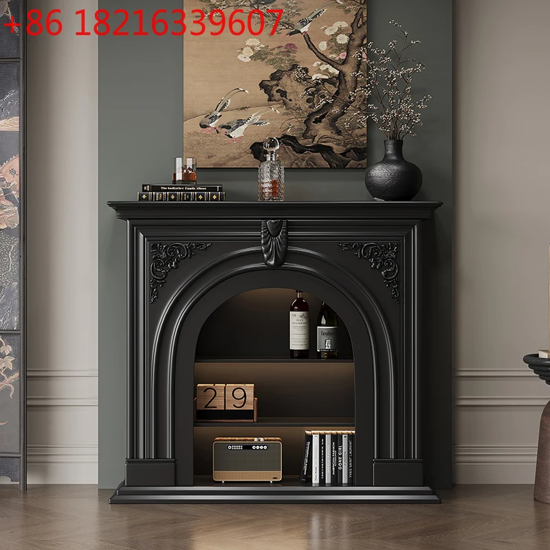 

Французский кремовый стиль, полный камин из цельного дерева, декоративный шкаф, американская винтажная гостиная