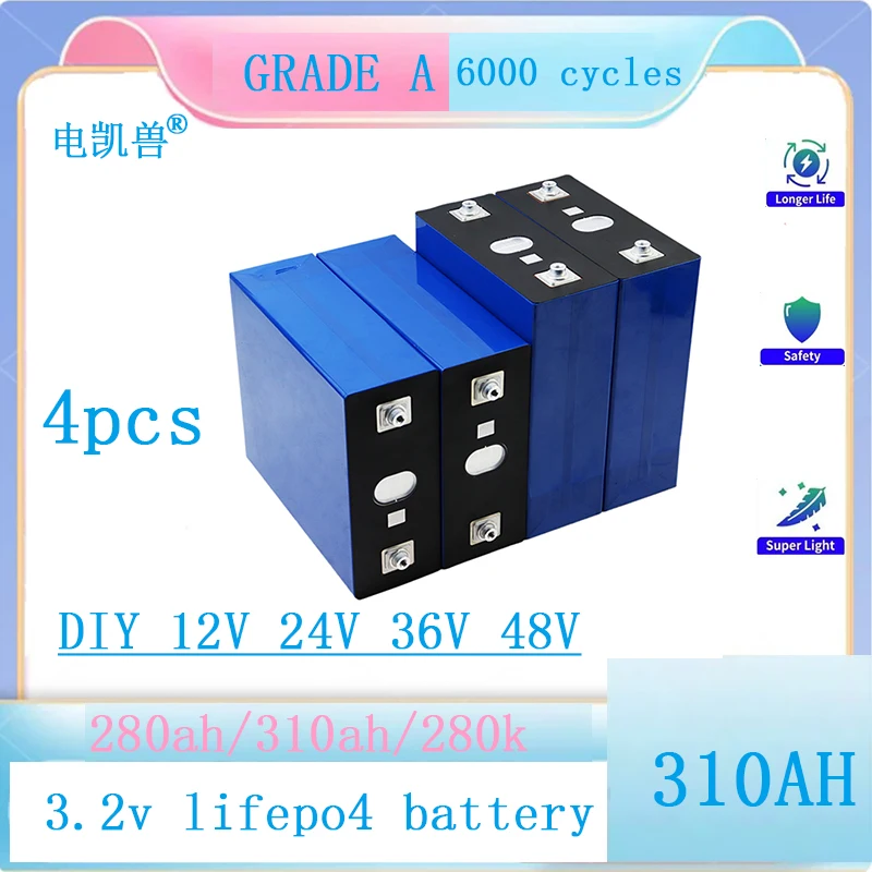 

4pcs 3.2V 310ah Lifepo4 Battery 280k 280AH Lithium iron phosphate Cell Pack Rechargeable golf cart For RV Camper EU/US TAX FREE