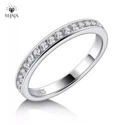 M-JAJA 1.7mm Moissanite Half Eternity Wedding Bands 925 Sterling Silver 18K White Gold Plated D Color Lab Diamond Ring Jewelry