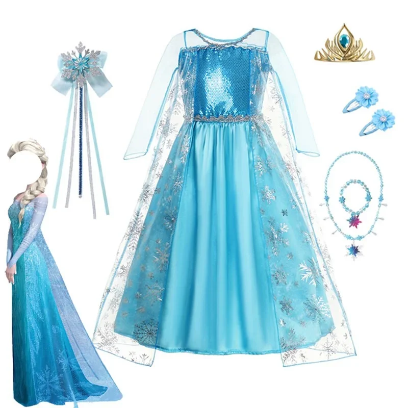 Girls Snow Queen Elsa Kids Costumes For Girls 2023 Carnival Party Prom Gown Robe-Playing Children Clothing Princess Dress