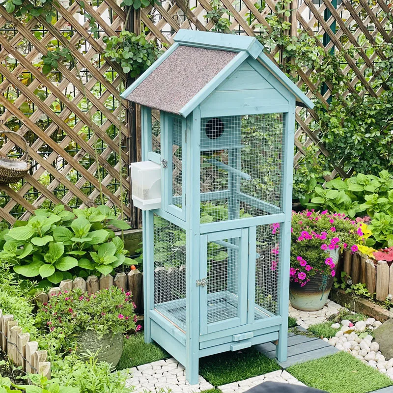 Outdoor budgerigar birdcage large wooden birdcage myna thrush Xuan Feng peony embroidery breeding cage